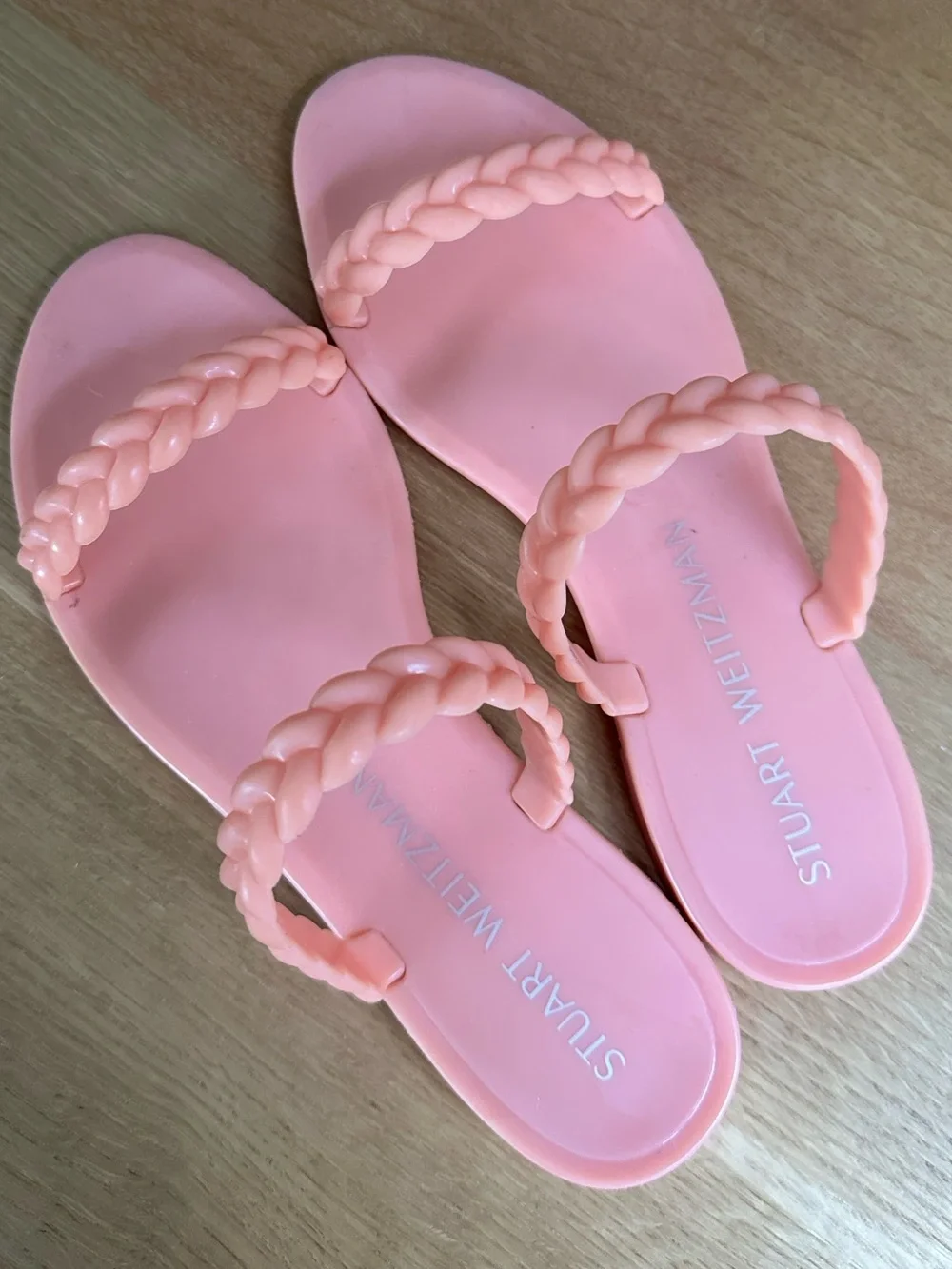 Stuart Weitzman Braided Coral Pink Slide Sandal Sz 8
